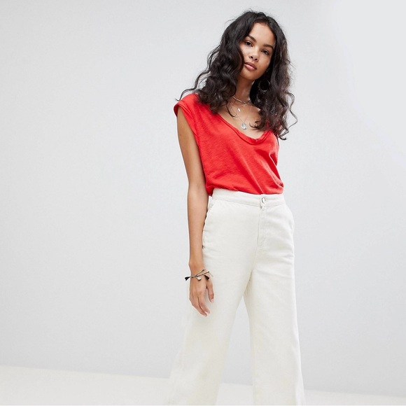 Free People Cleo Red V-Neck Tee in Red size Medium Cotton Casual Slouchy Tank - Picture 13 of 13